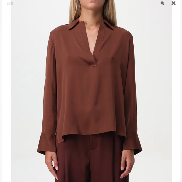 Vince silk stretch long sleeve polo in Brown - Picture 1 of 8